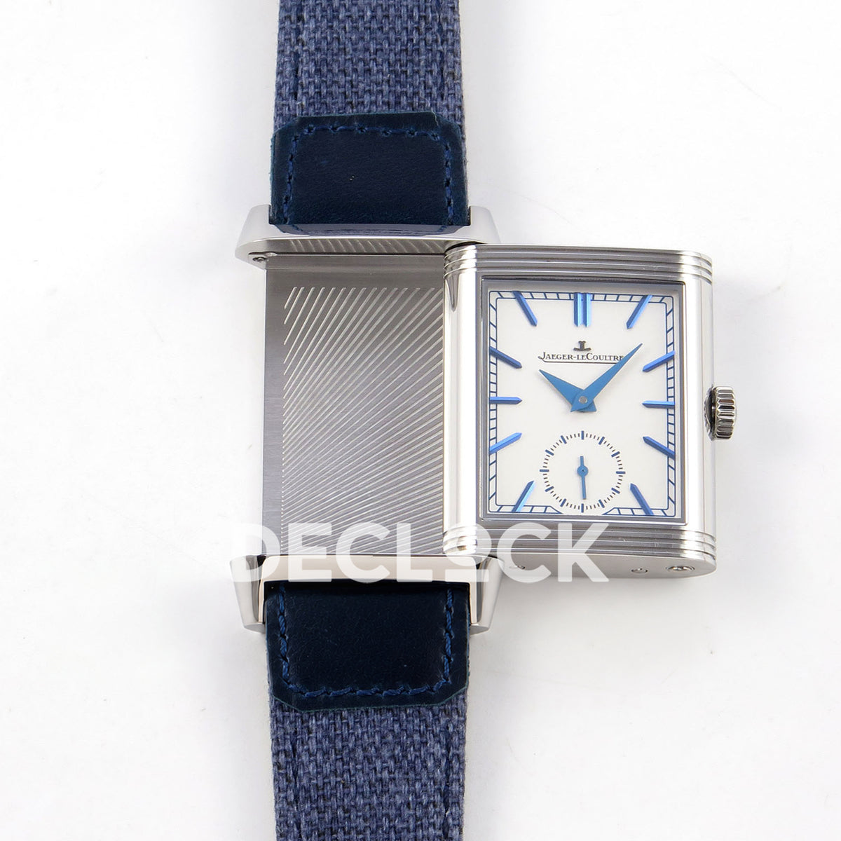 Jaeger-LeCoultre Reverso JJF silver-white dial blue hands replica - reversible case view