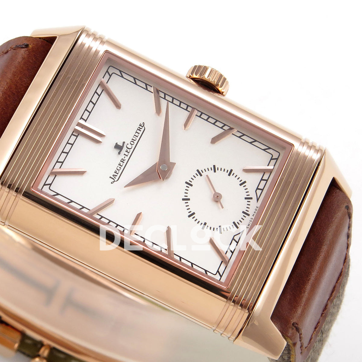 Jaeger-LeCoultre Reverso Tribute JJF white rose-gold replica - opposite horizontal dial view