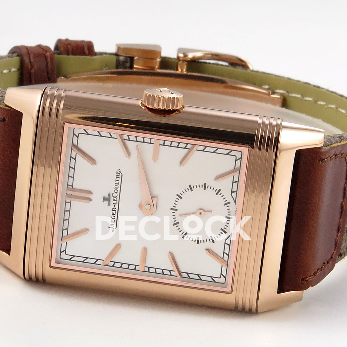 Jaeger-LeCoultre Reverso Tribute JJF white rose-gold replica - opposite angled horizontal view