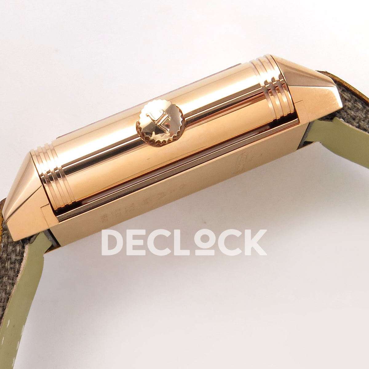 Jaeger-LeCoultre Reverso Tribute JJF white rose-gold replica - crown profile view