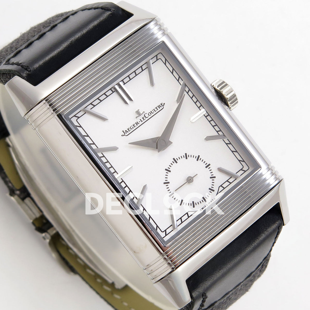 Jaeger-LeCoultre Reverso Tribute Duoface JJF white steel replica - angled dial view