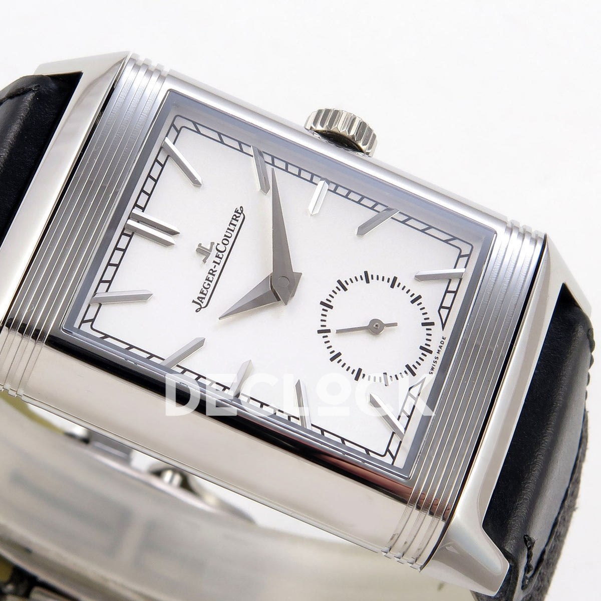 Jaeger-LeCoultre Reverso Tribute Duoface JJF white steel replica - opposite horizontal dial view