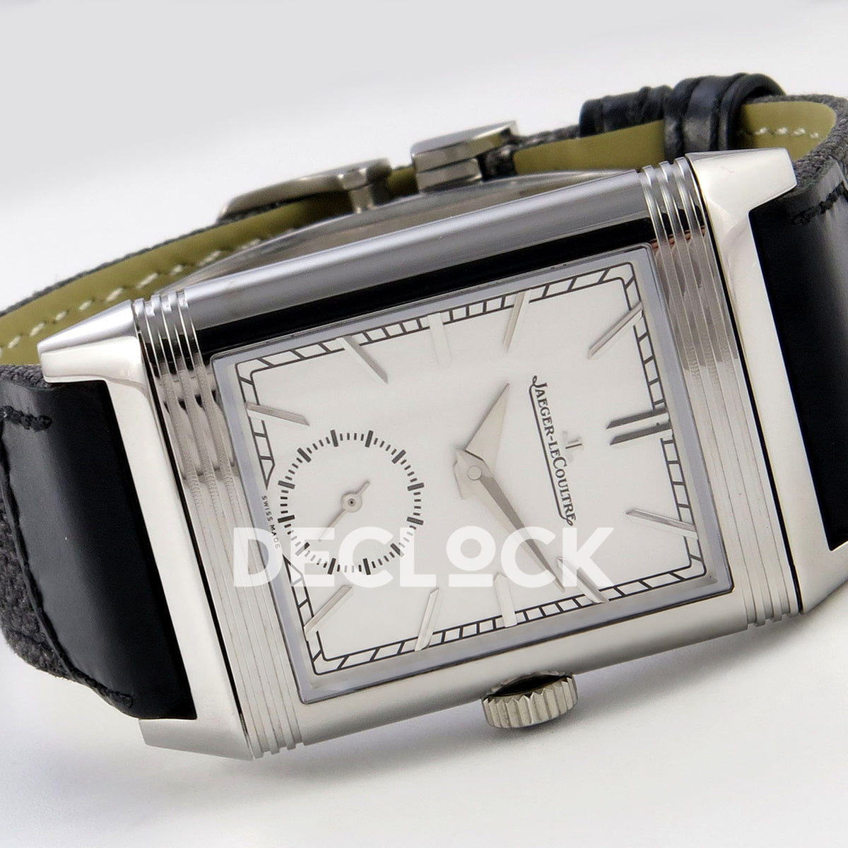 Jaeger-LeCoultre Reverso Tribute Duoface JJF white steel replica - angled horizontal view