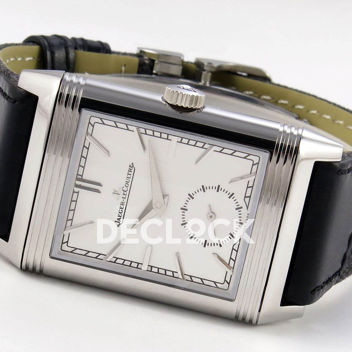 Jaeger-LeCoultre Reverso Tribute Duoface JJF white steel replica - opposite angled horizontal view