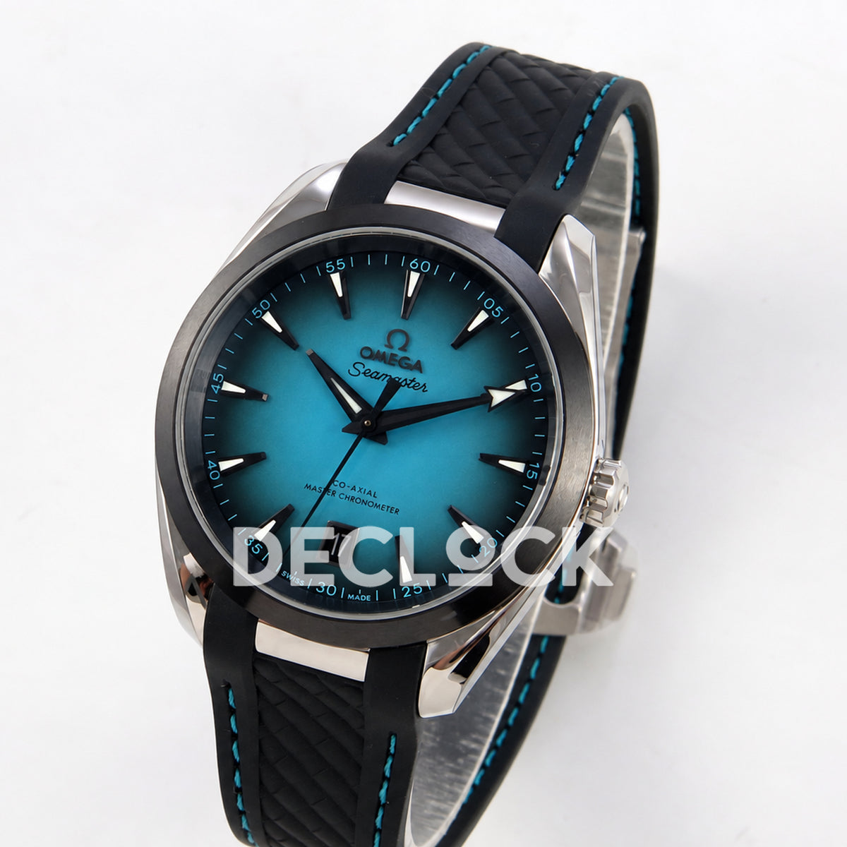 Omega Aqua Terra 38mm VSF turquoise ombre dial - three quarter view