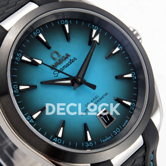Omega Aqua Terra 38mm VSF turquoise ombre dial - dial angle