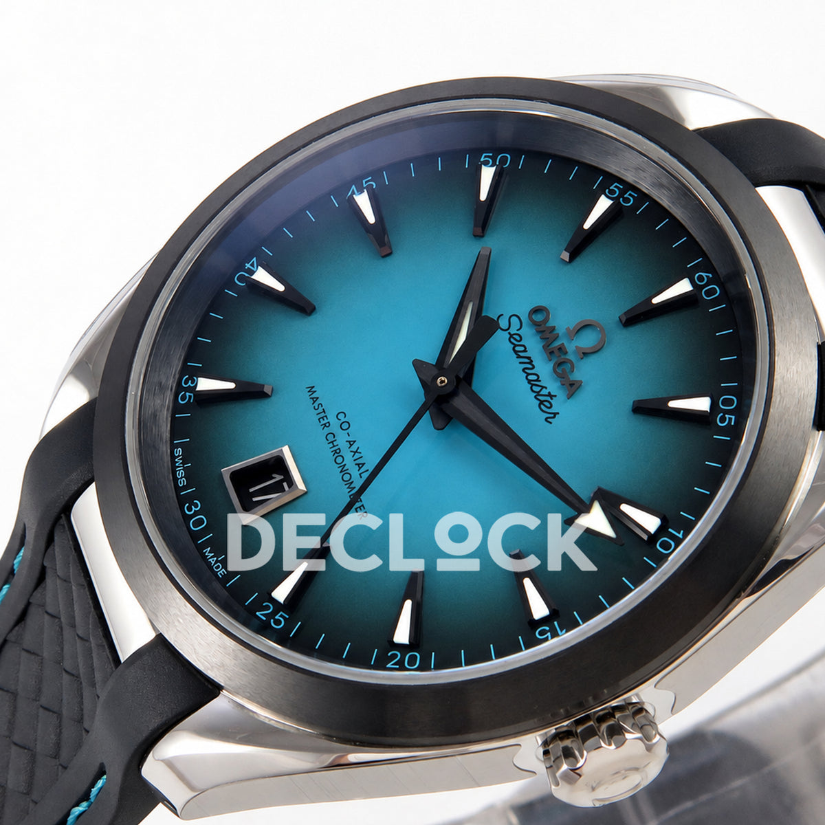 Omega Aqua Terra 38mm VSF turquoise ombre dial - crown side dial