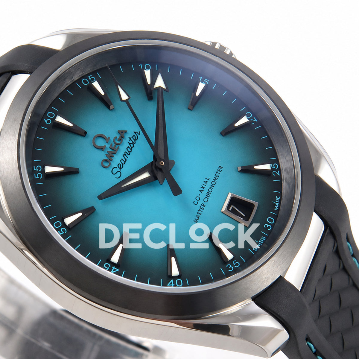 Omega Aqua Terra 38mm VSF turquoise ombre dial - angled dial