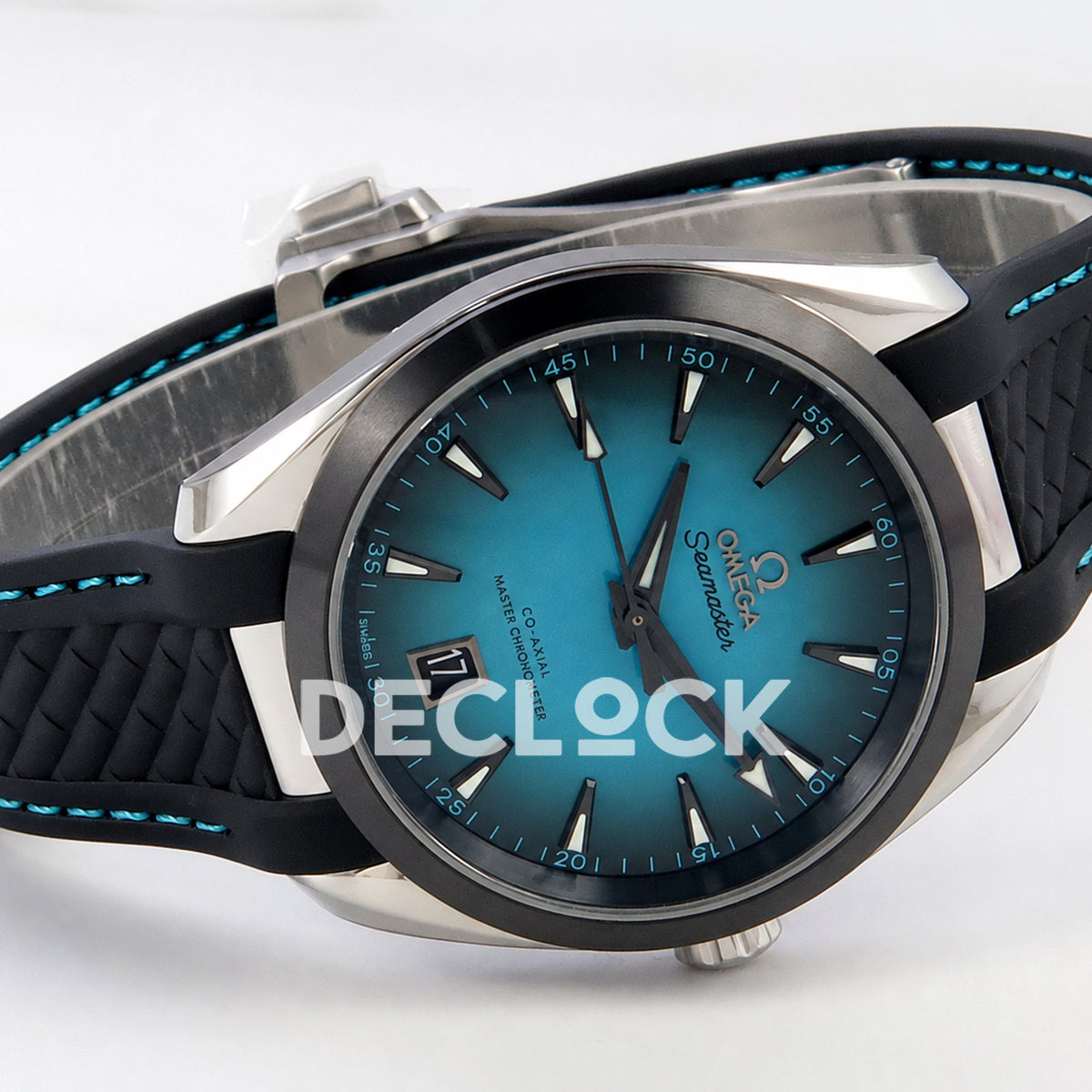 Omega Aqua Terra 38mm VSF turquoise ombre dial - strap side view