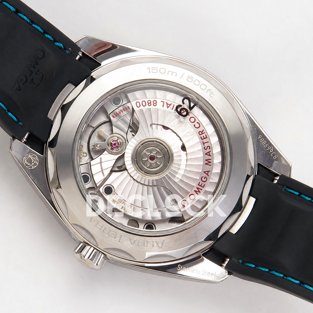Omega Aqua Terra 38mm VSF turquoise ombre dial - display caseback