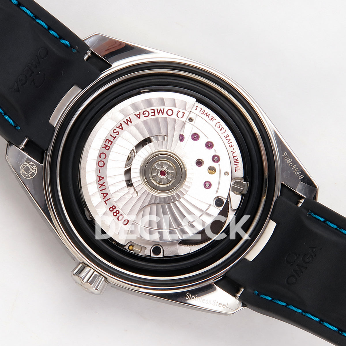 Omega Aqua Terra 38mm VSF turquoise ombre dial - movement rotor view