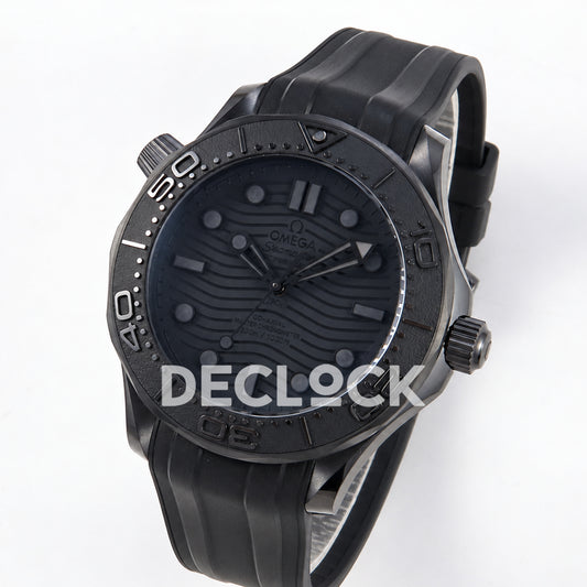 Omega Seamaster Diver 300M ORF Black Black ceramic DLC rubber 8806 Free Sprung — angled dial view