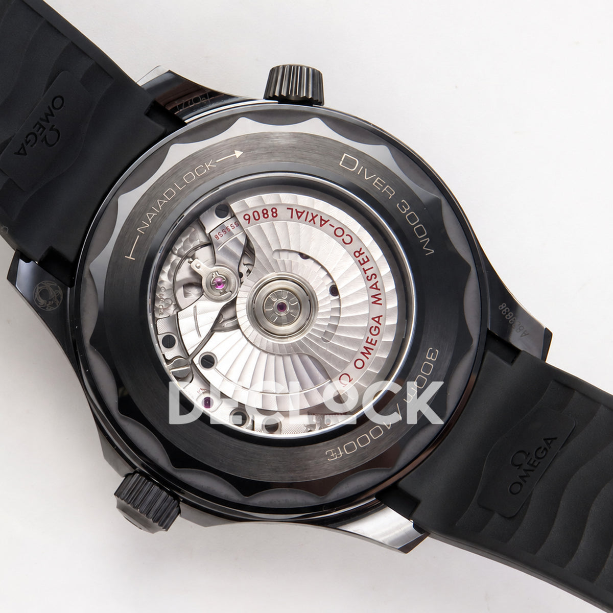 Omega Seamaster Diver 300M ORF Black Black ceramic DLC rubber 8806 Free Sprung — caseback view