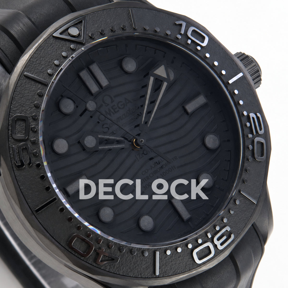 Omega Seamaster Diver 300M ORF Black Black ceramic DLC rubber 8806 Free Sprung — dial detail