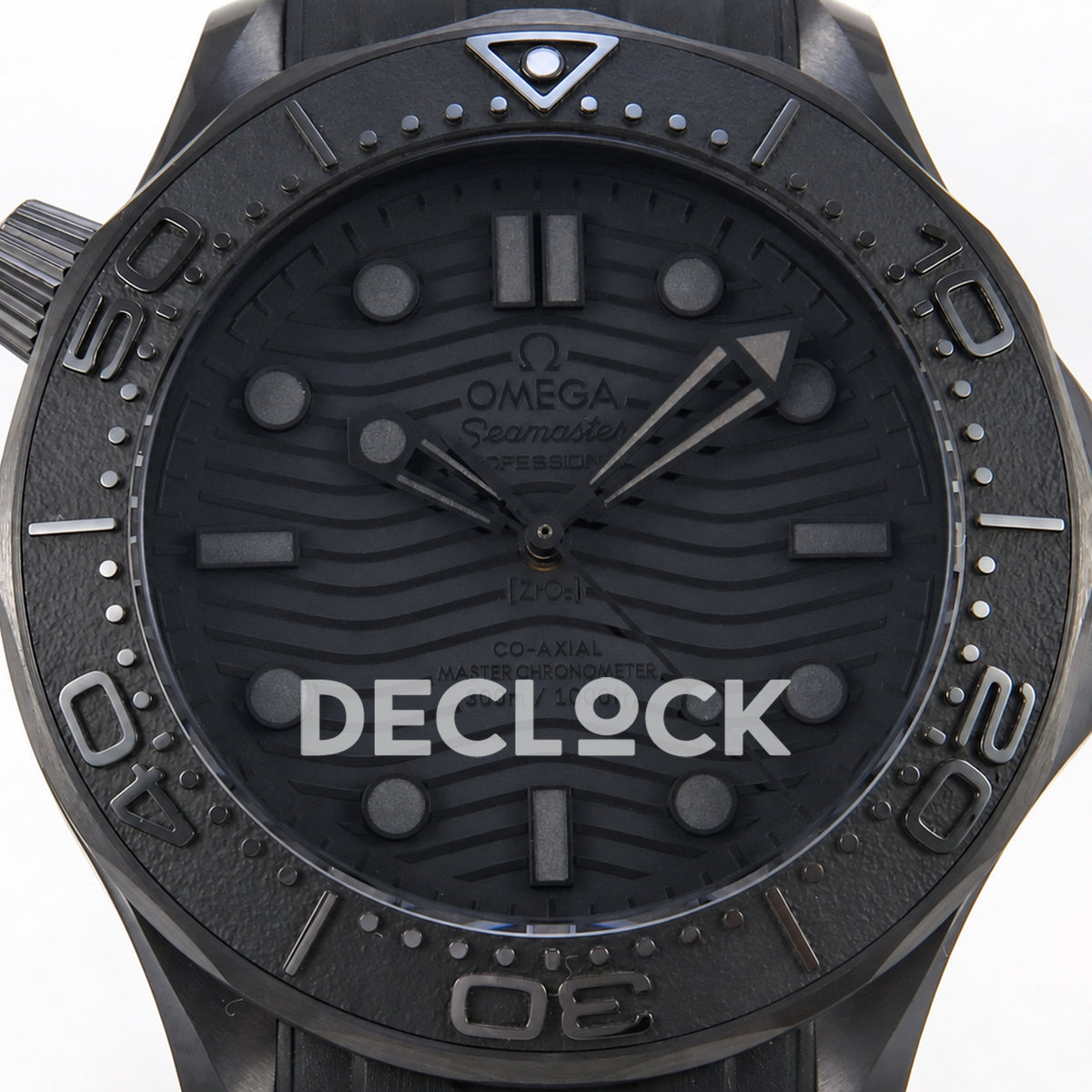 Omega Seamaster Diver 300M ORF Black Black ceramic DLC rubber 8806 Free Sprung — front dial close up