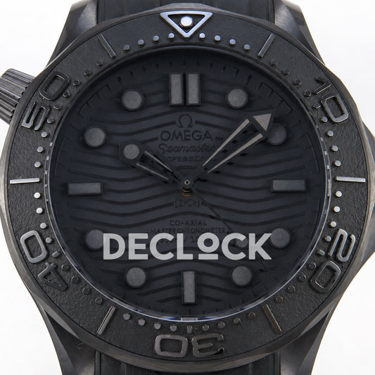 Omega Seamaster Diver 300M ORF Black Black ceramic DLC rubber 8806 Free Sprung — front dial close up