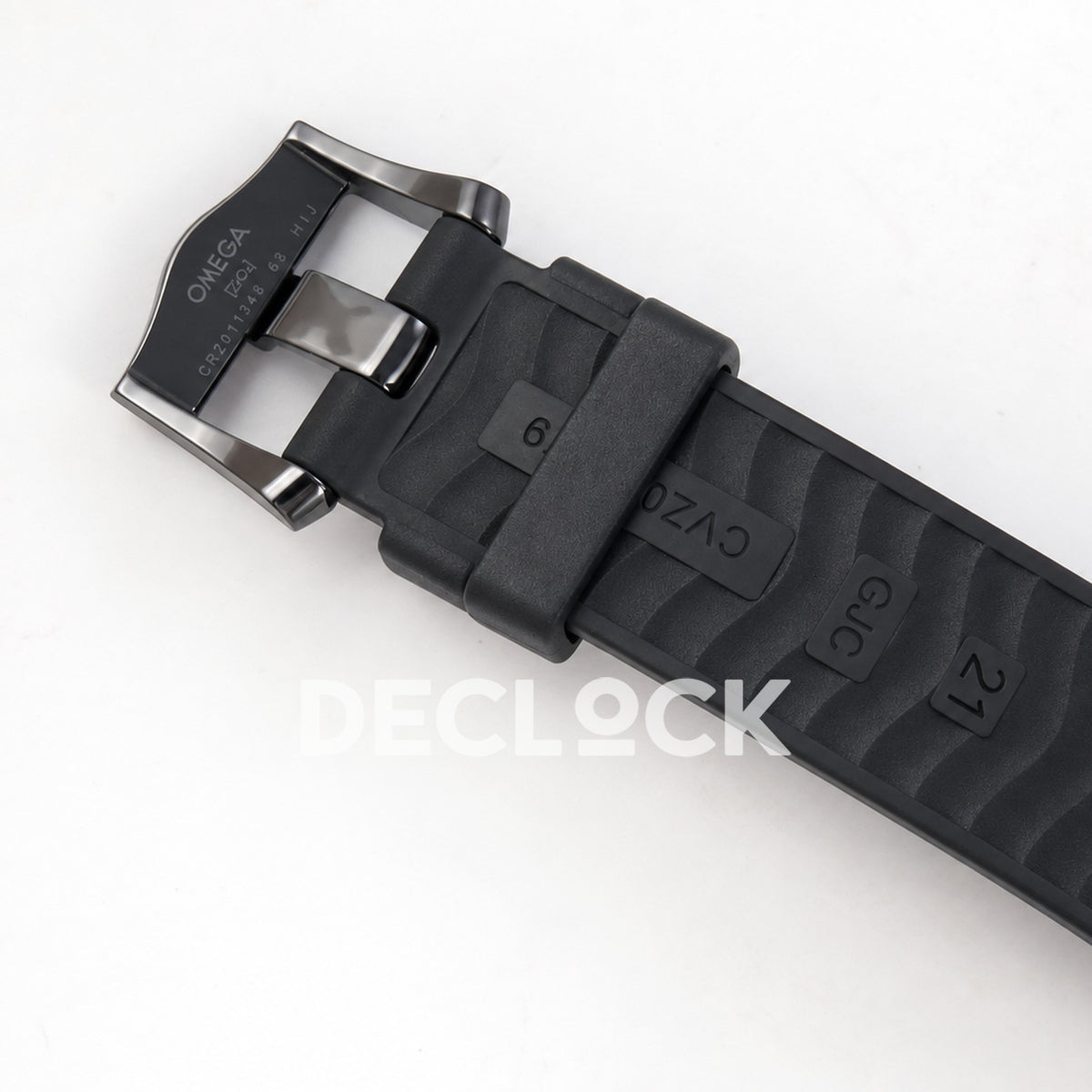 Omega Seamaster Diver 300M ORF Black Black ceramic DLC rubber 8806 Free Sprung — strap inside view