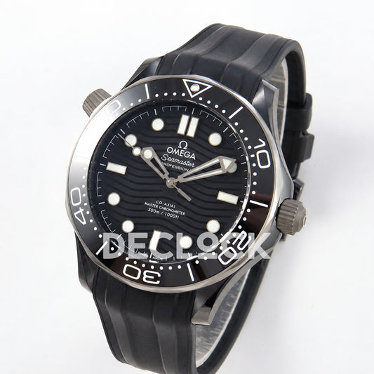 Omega Seamaster Diver 300M ORF black ceramic steel rubber 8806 Free Sprung — angled dial view