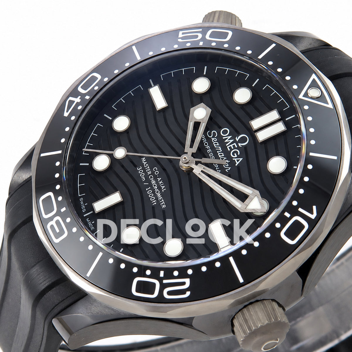 Omega Seamaster Diver 300M ORF black ceramic steel rubber 8806 Free Sprung — crown side dial view