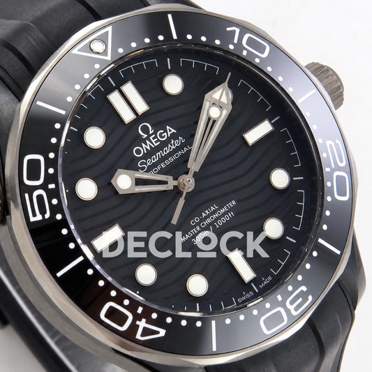 Omega Seamaster Diver 300M ORF black ceramic steel rubber 8806 Free Sprung — dial detail