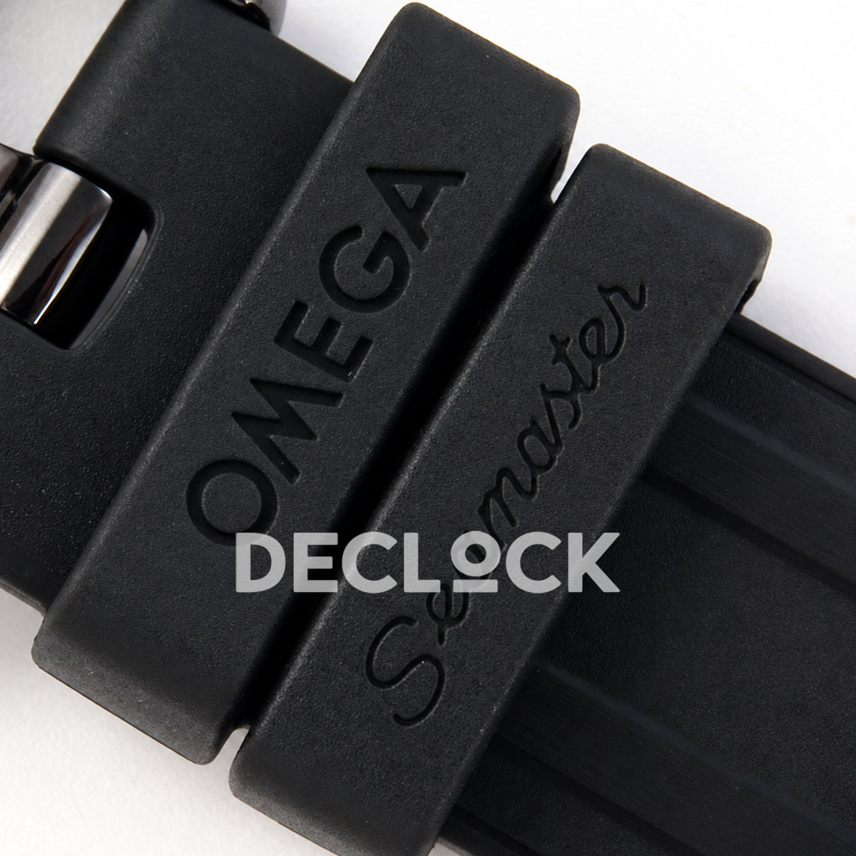 Omega Seamaster Diver 300M ORF black ceramic steel rubber 8806 Free Sprung — strap logo detail