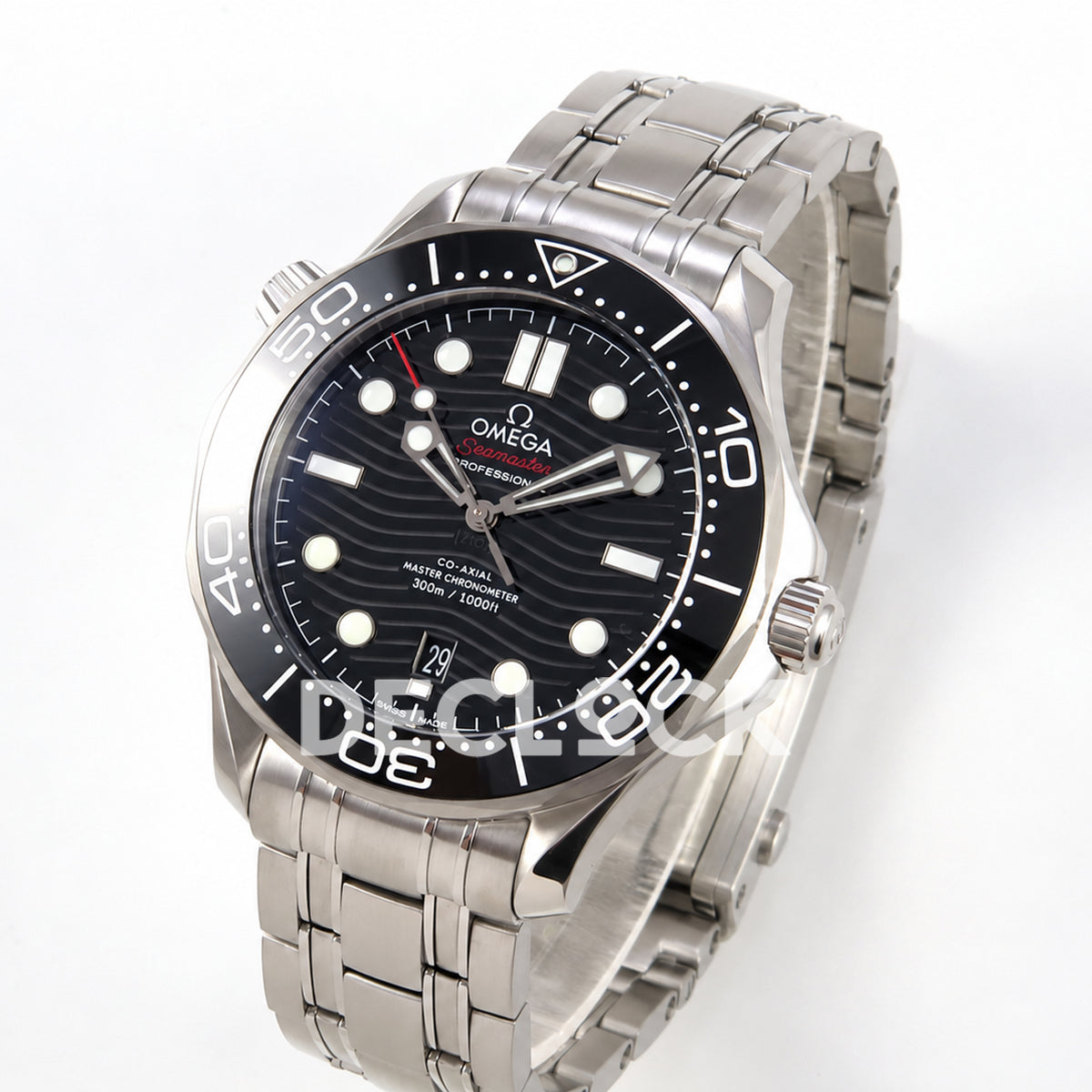 Omega Seamaster Diver 300M ORF black dial steel 8800 Free Sprung — angled dial view