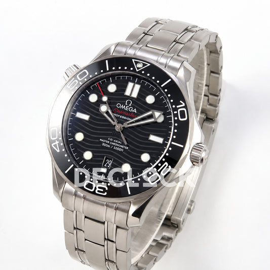Omega Seamaster Diver 300M ORF black dial steel 8800 Free Sprung — angled dial view