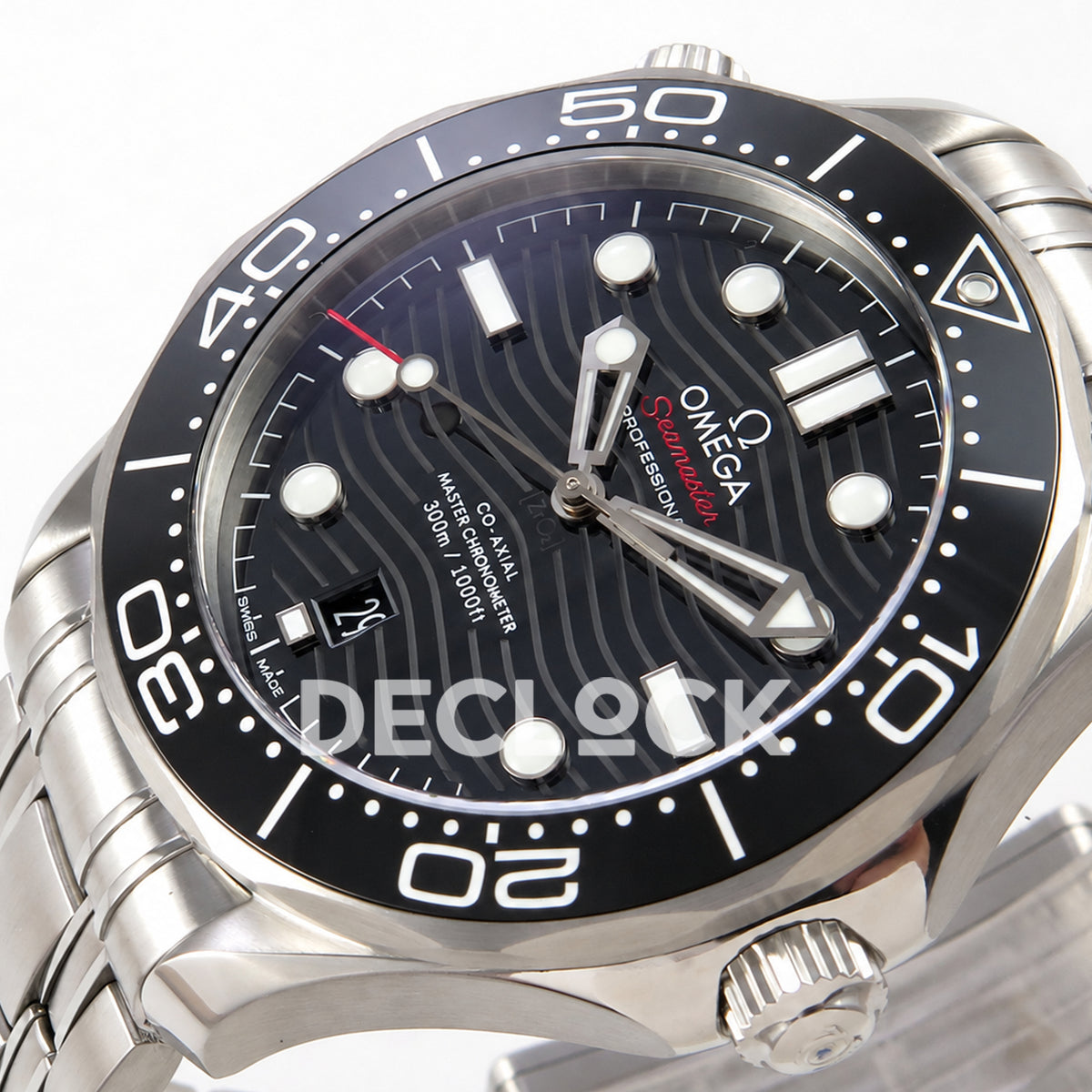 Omega Seamaster Diver 300M ORF black dial steel 8800 Free Sprung — crown side dial view