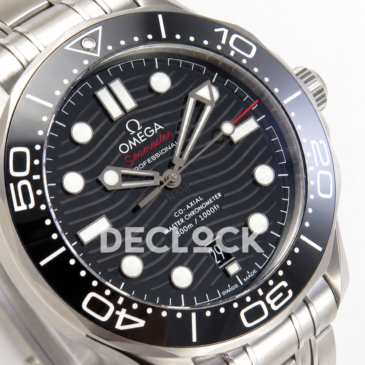 Omega Seamaster Diver 300M ORF black dial steel 8800 Free Sprung — dial detail