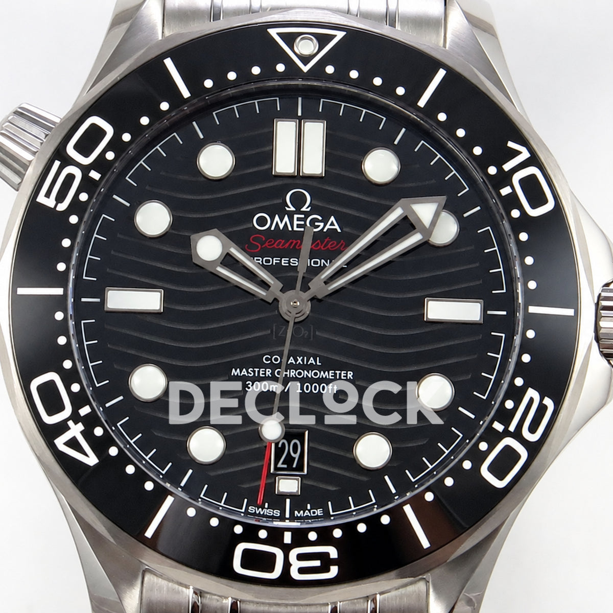 Omega Seamaster Diver 300M ORF black dial steel 8800 Free Sprung — front dial close up