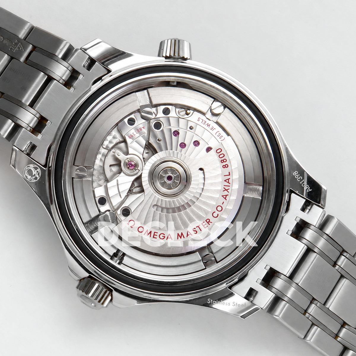Omega Seamaster Diver 300M ORF black dial steel 8800 Free Sprung — open caseback rotor view