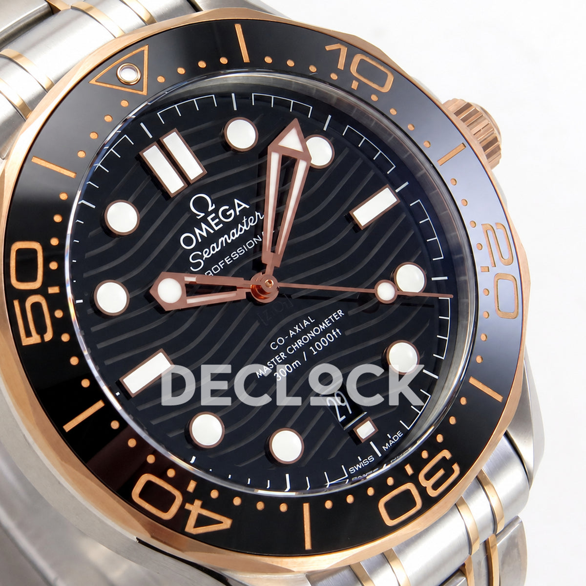 Omega Seamaster Diver 300M ORF Black Steel Rose Gold 8800 Free Sprung — dial detail