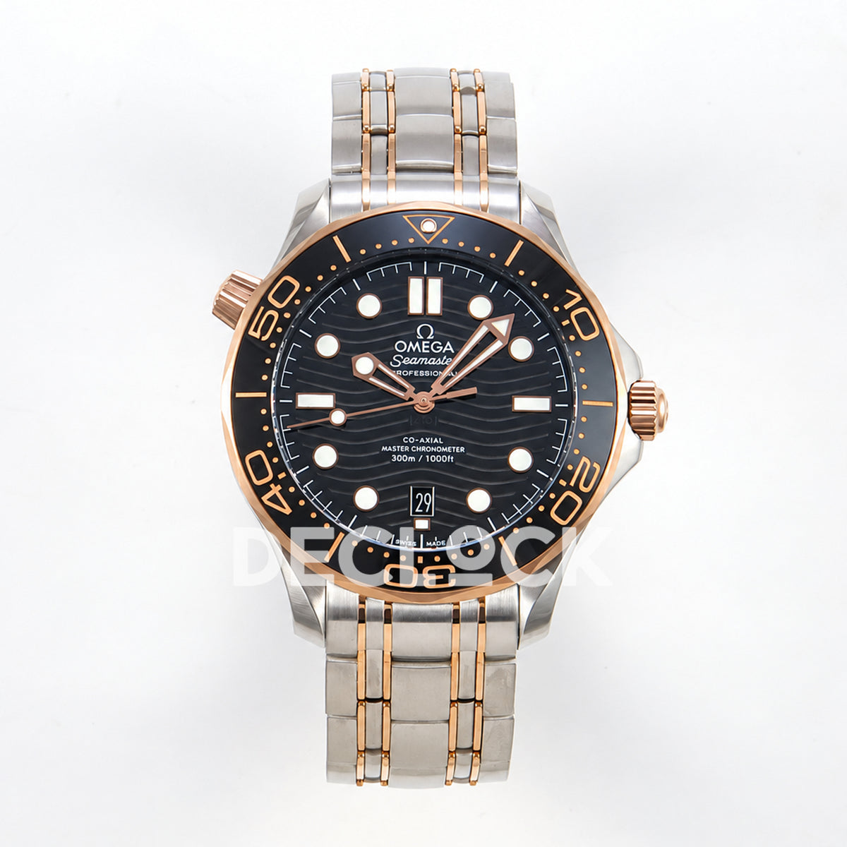 Omega Seamaster Diver 300M ORF Black Steel Rose Gold 8800 Free Sprung — front view