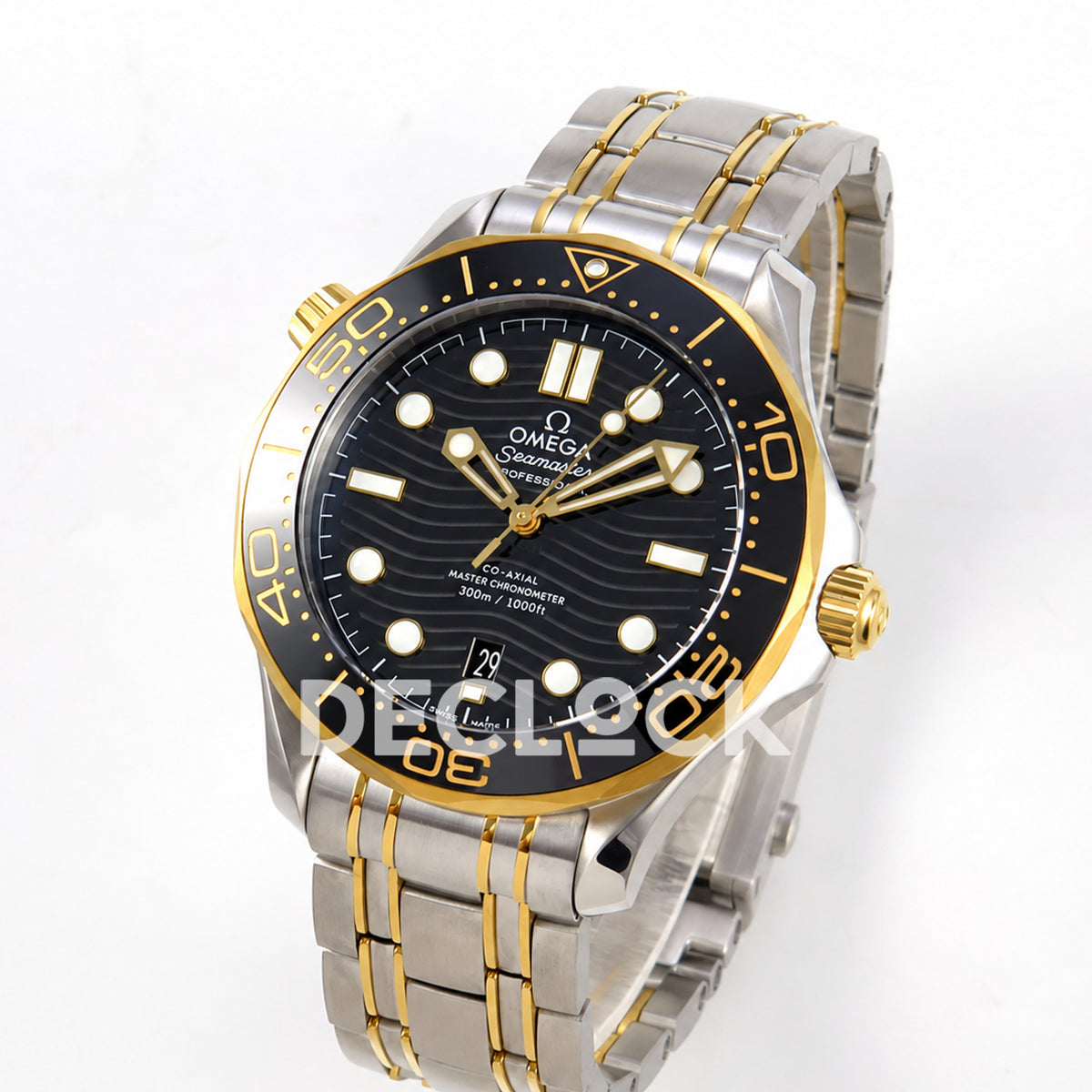 Omega Seamaster Diver 300M ORF black dial steel and yellow gold 8800 Free Sprung — angled dial view