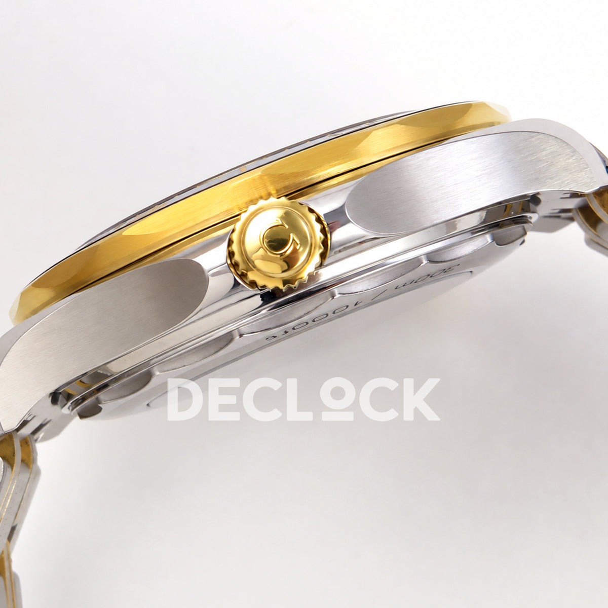 Omega Seamaster Diver 300M ORF black dial steel and yellow gold 8800 Free Sprung — crown side profile
