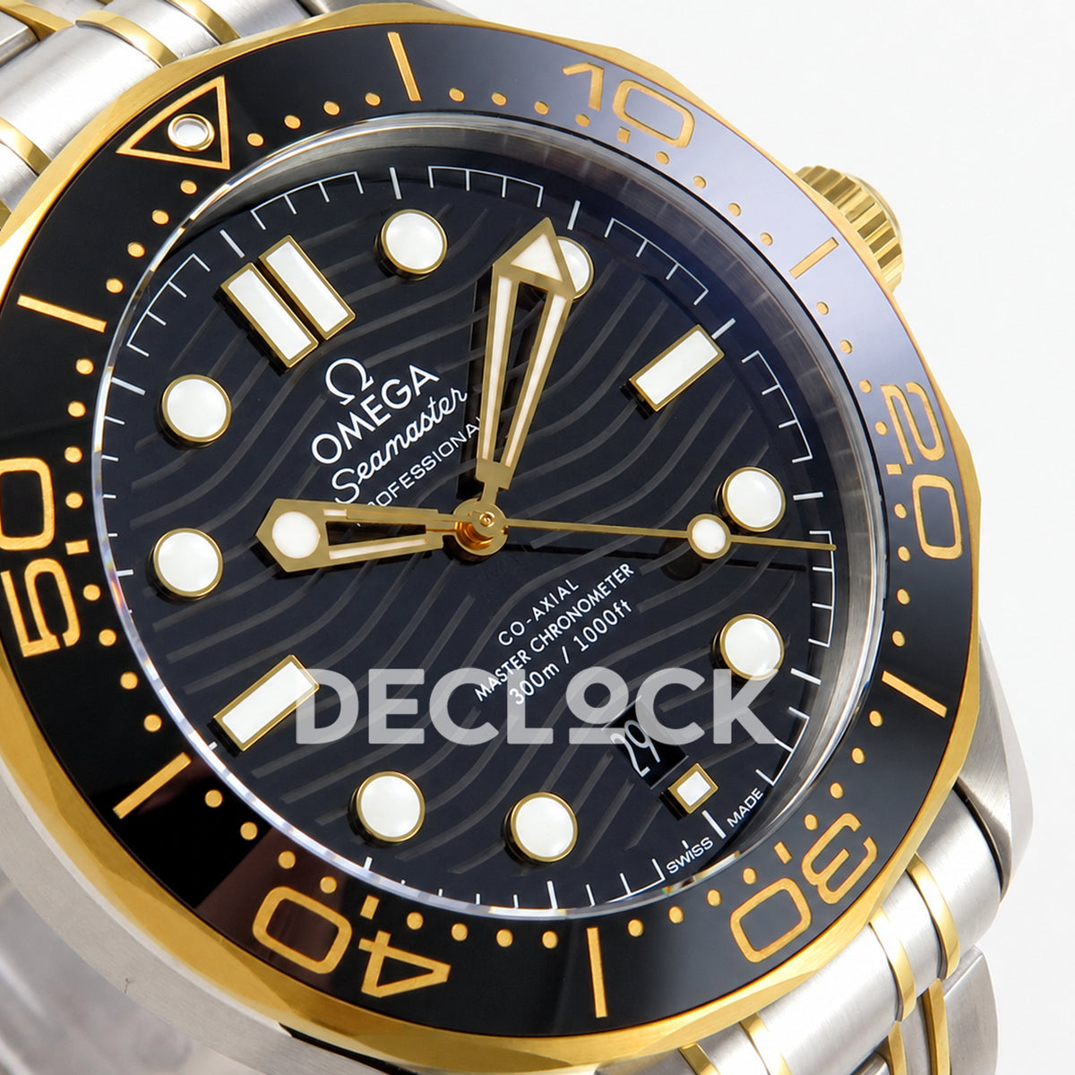 Omega Seamaster Diver 300M ORF black dial steel and yellow gold 8800 Free Sprung — dial detail