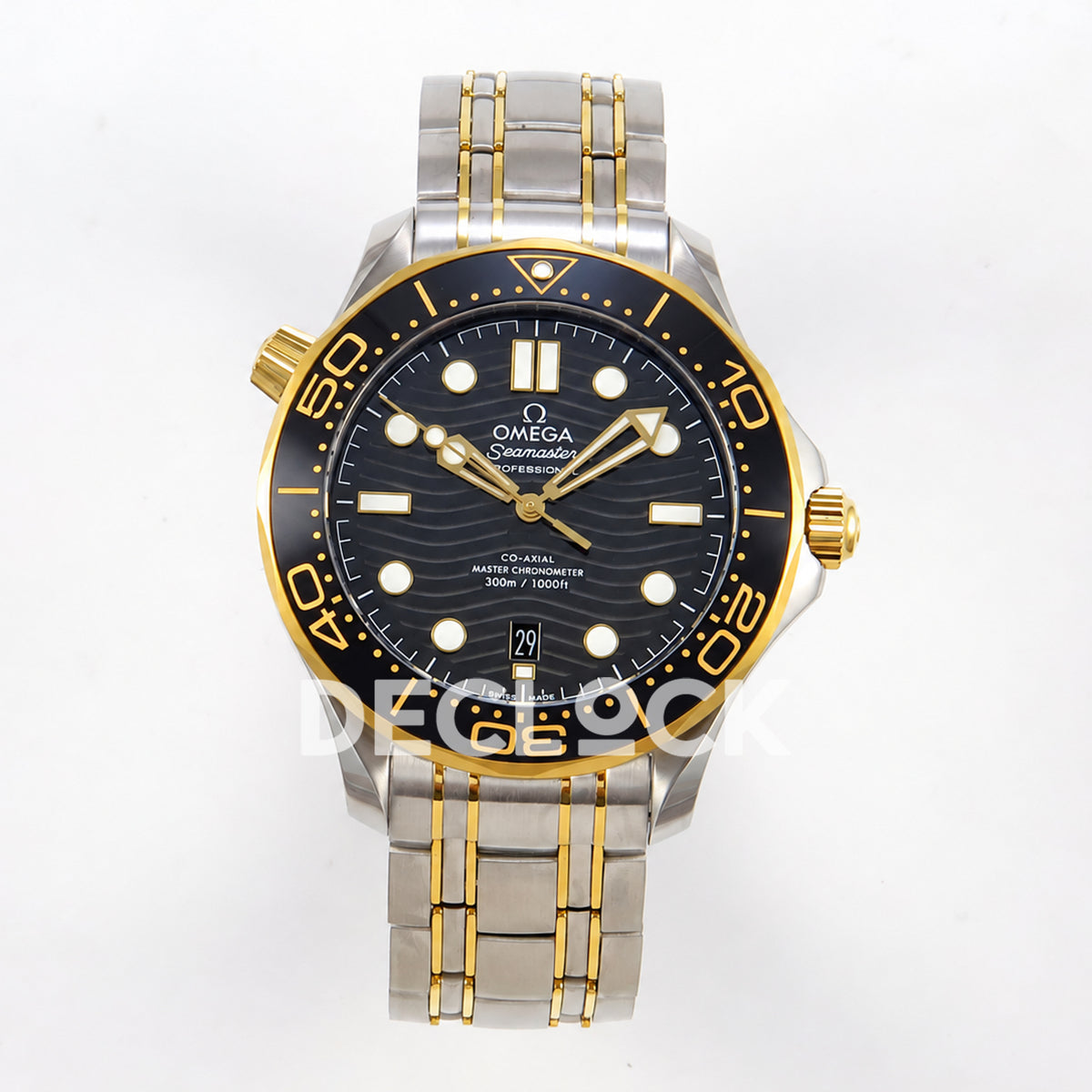 Omega Seamaster Diver 300M ORF black dial steel and yellow gold 8800 Free Sprung — front view