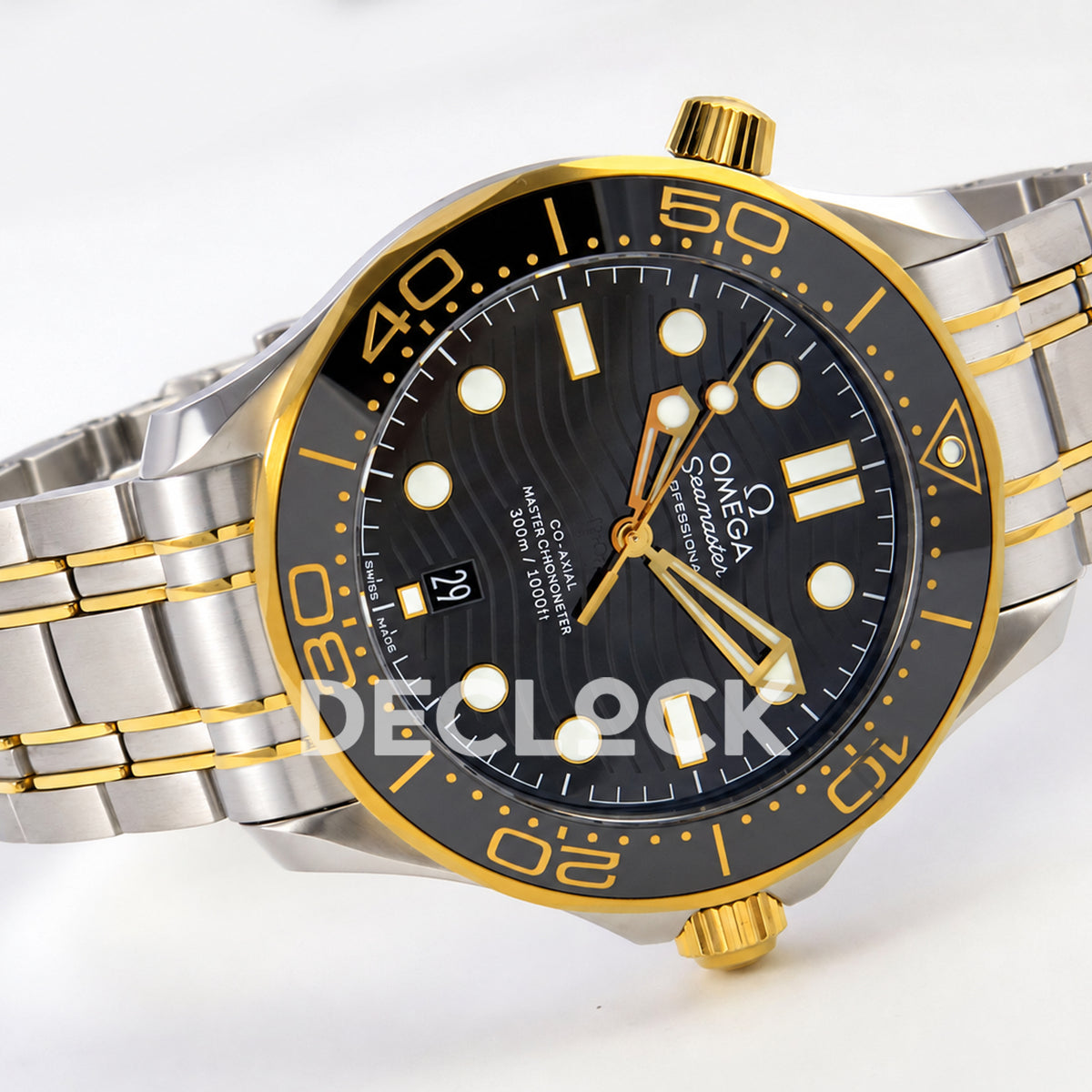 Omega Seamaster Diver 300M ORF black dial steel and yellow gold 8800 Free Sprung — full watch angled view