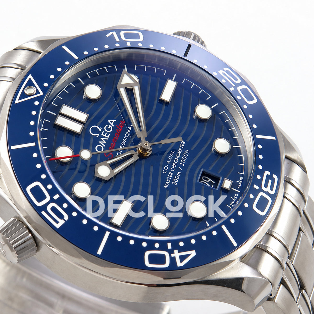 Omega Seamaster Diver 300M ORF blue dial steel 8800 Free Sprung — angled dial detail