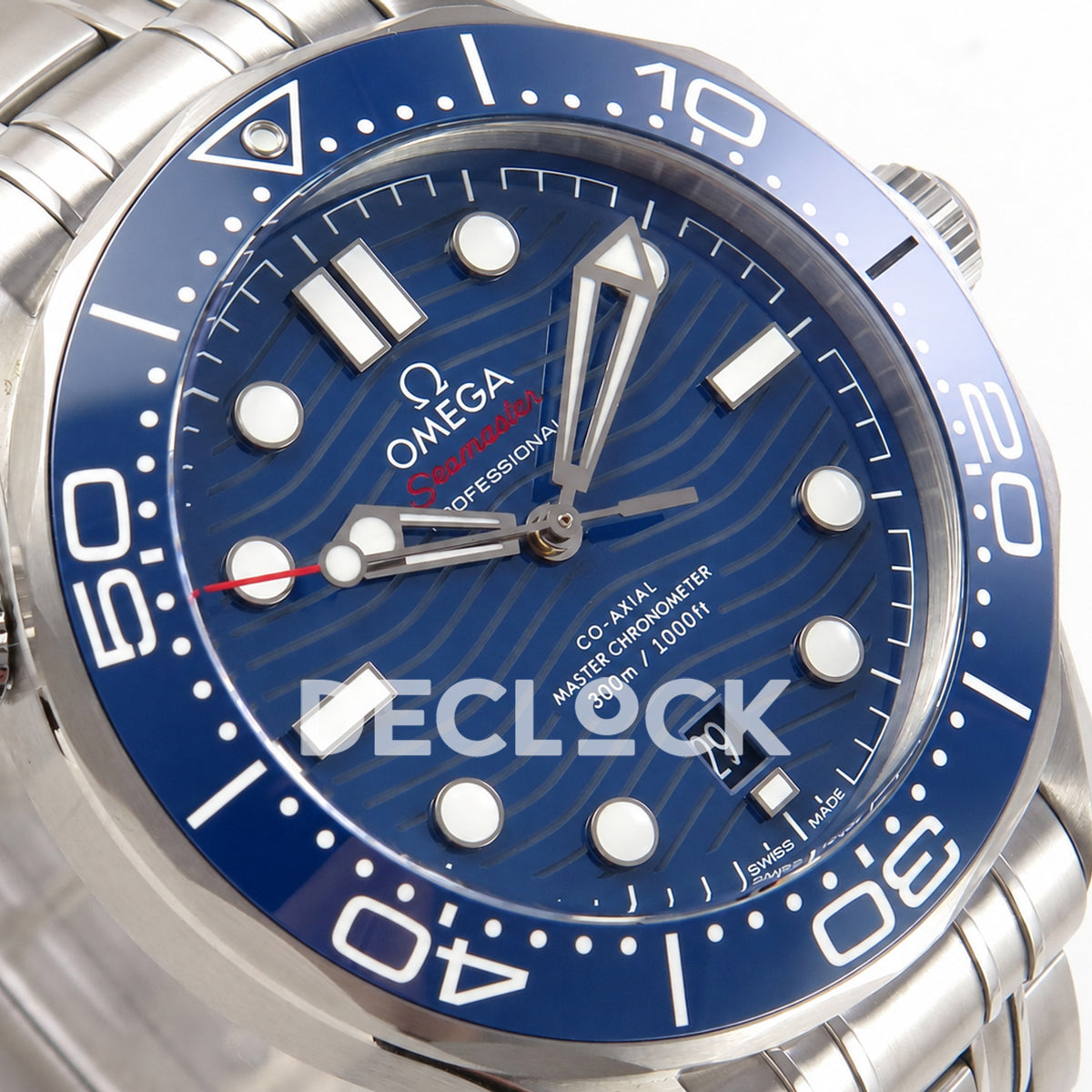 Omega Seamaster Diver 300M ORF blue dial steel 8800 Free Sprung — dial detail