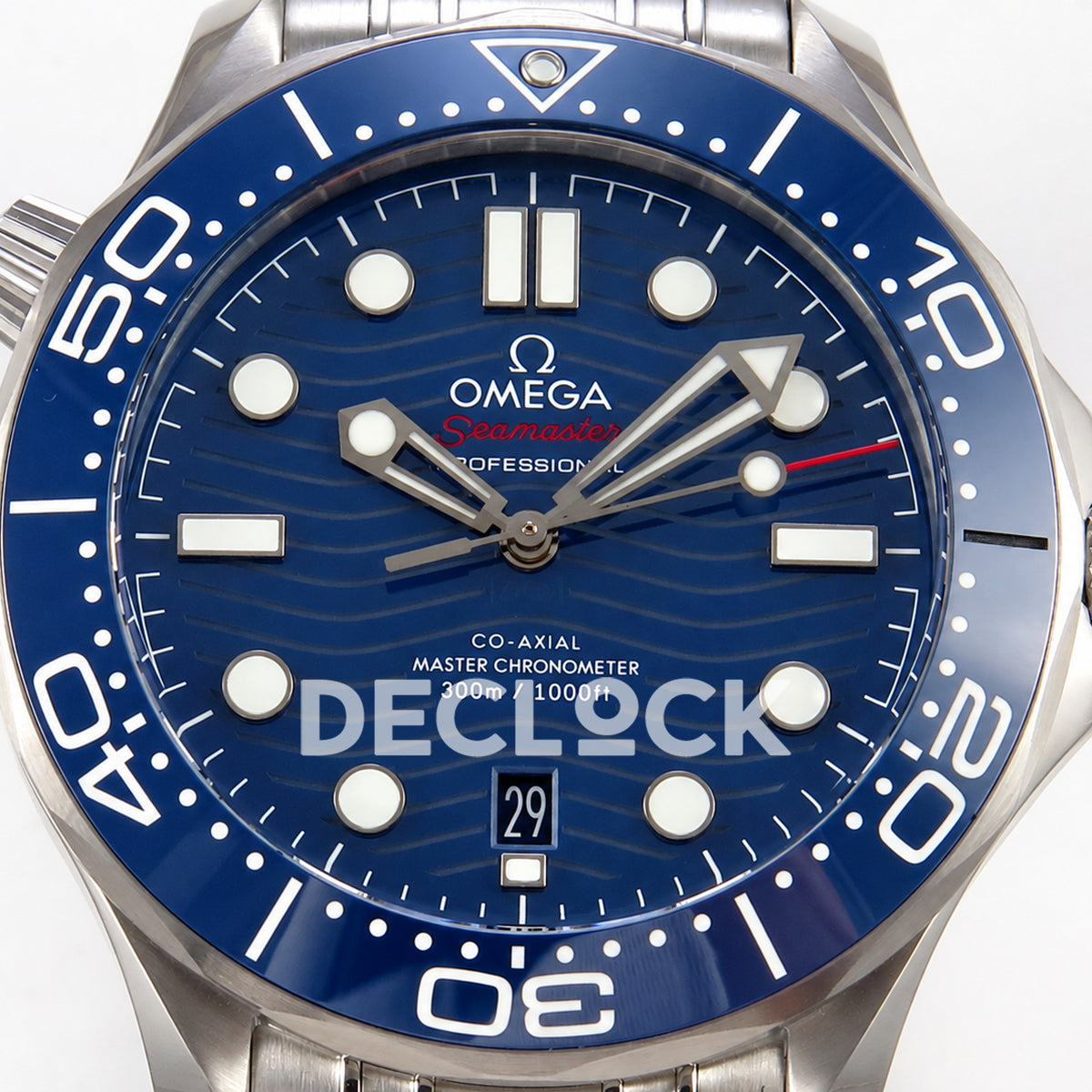 Omega Seamaster Diver 300M ORF blue dial steel 8800 Free Sprung — front dial close up