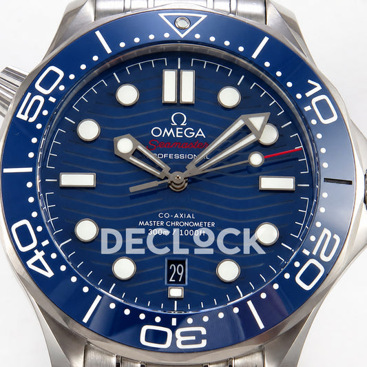 Omega Seamaster Diver 300M ORF blue dial steel 8800 Free Sprung — front dial close up