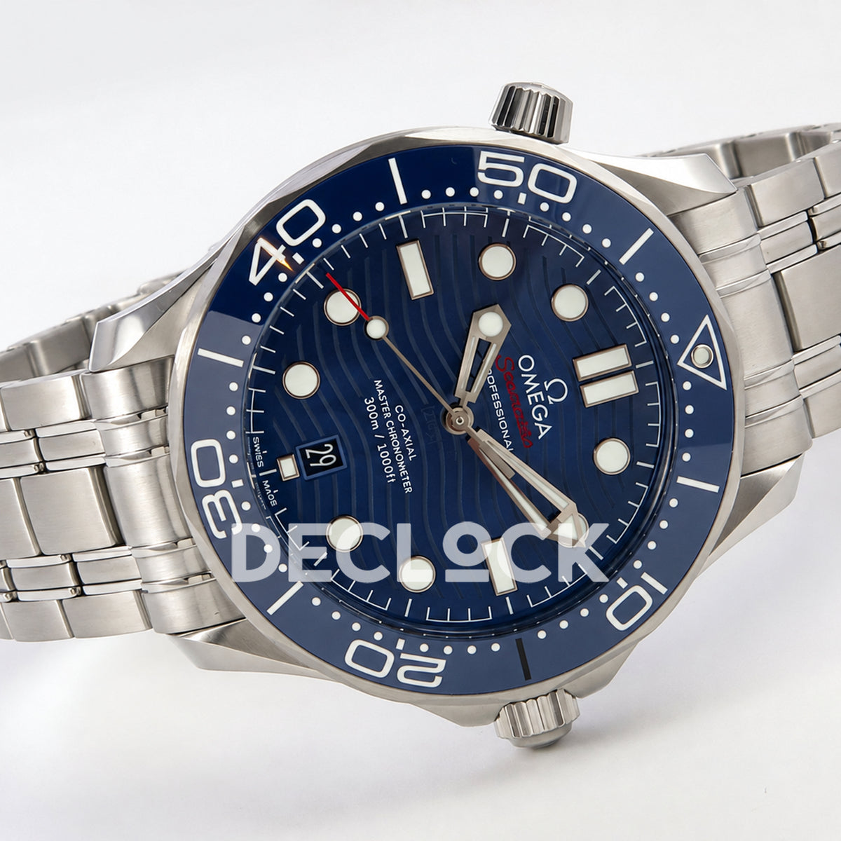 Omega Seamaster Diver 300M ORF blue dial steel 8800 Free Sprung — full watch angled view