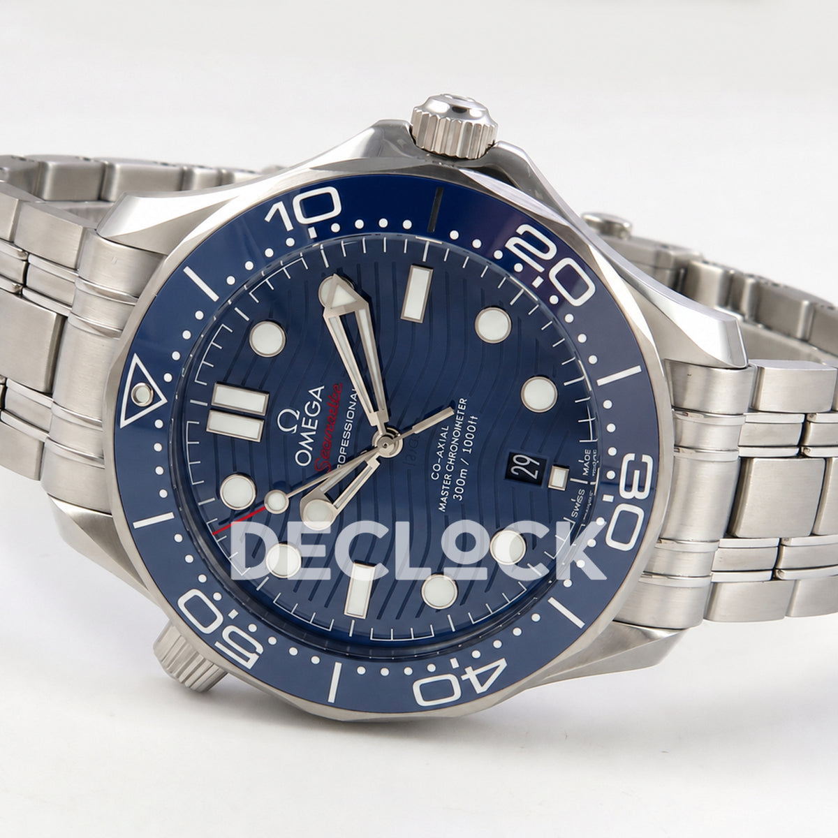 Omega Seamaster Diver 300M ORF blue dial steel 8800 Free Sprung — full watch side angle