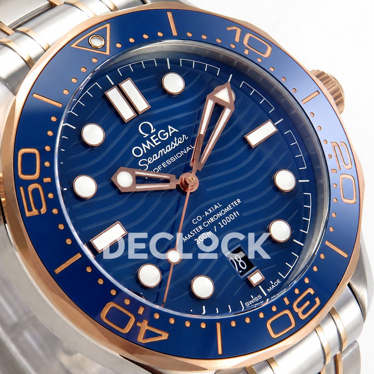 Omega Seamaster Diver 300M ORF Blue Steel Rose Gold 8800 Free Sprung — dial detail