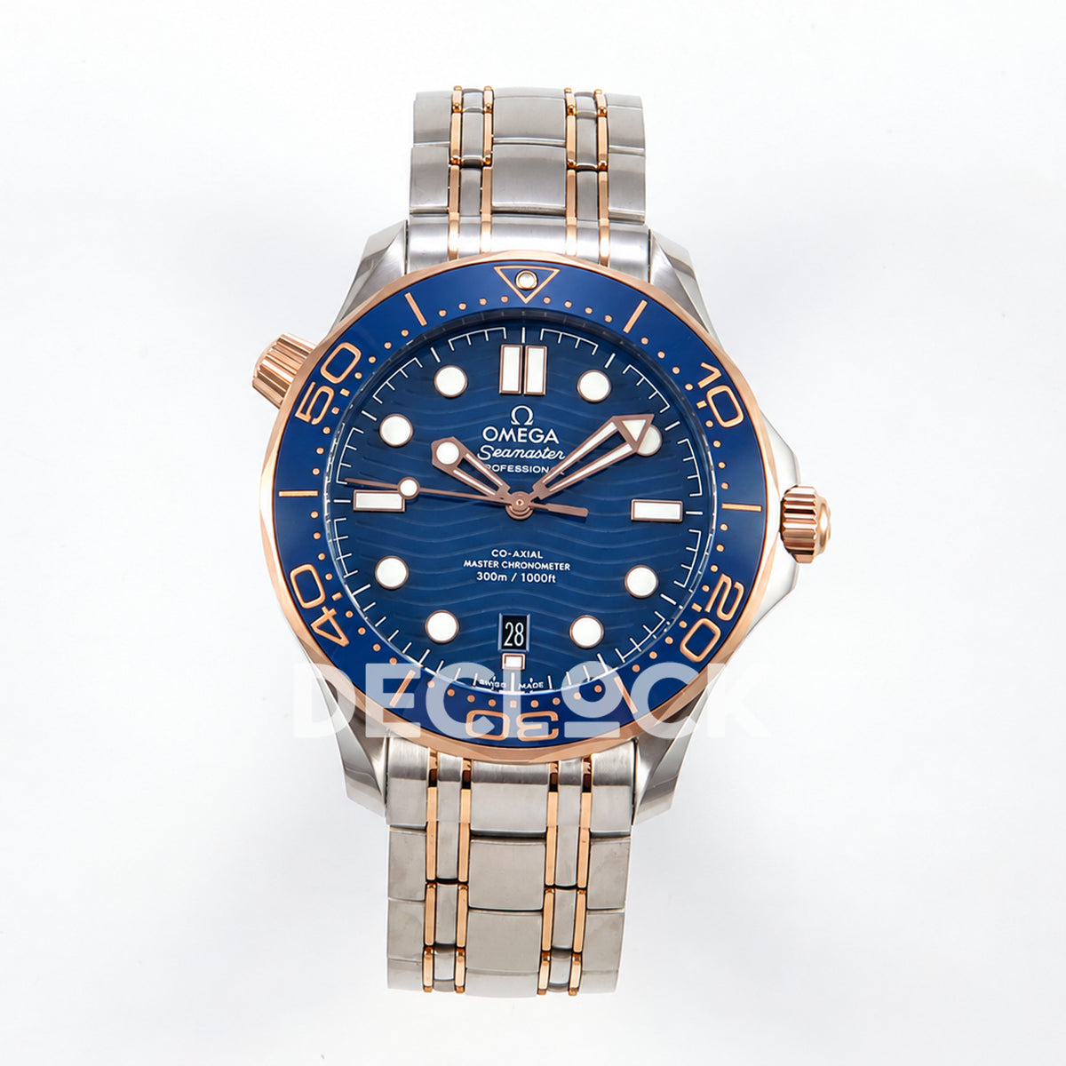 Omega Seamaster Diver 300M ORF Blue Steel Rose Gold 8800 Free Sprung — front view