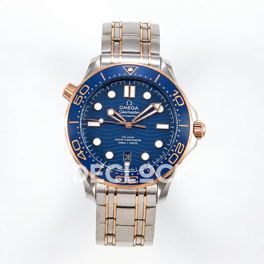Omega Seamaster Diver 300M ORF Blue Steel Rose Gold 8800 Free Sprung — front view
