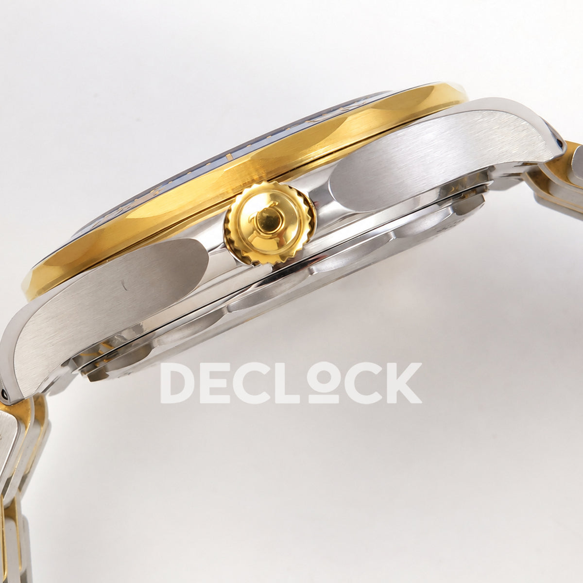 Omega Seamaster Diver 300M ORF Blue Steel Yellow Gold 8800 Free Sprung — crown side profile