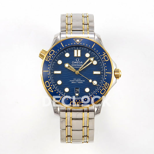 Omega Seamaster Diver 300M ORF Blue Steel Yellow Gold 8800 Free Sprung — front view