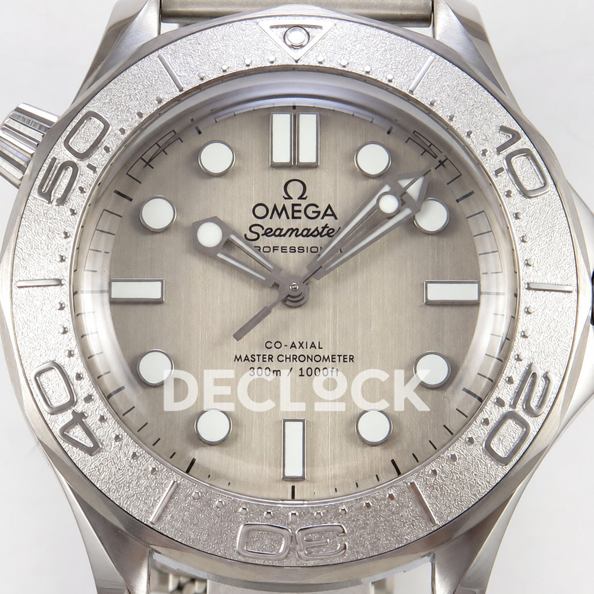 Omega Seamaster Diver 300M Gray Dial Steel Mesh ORF 8806 Free Sprung — front dial close up